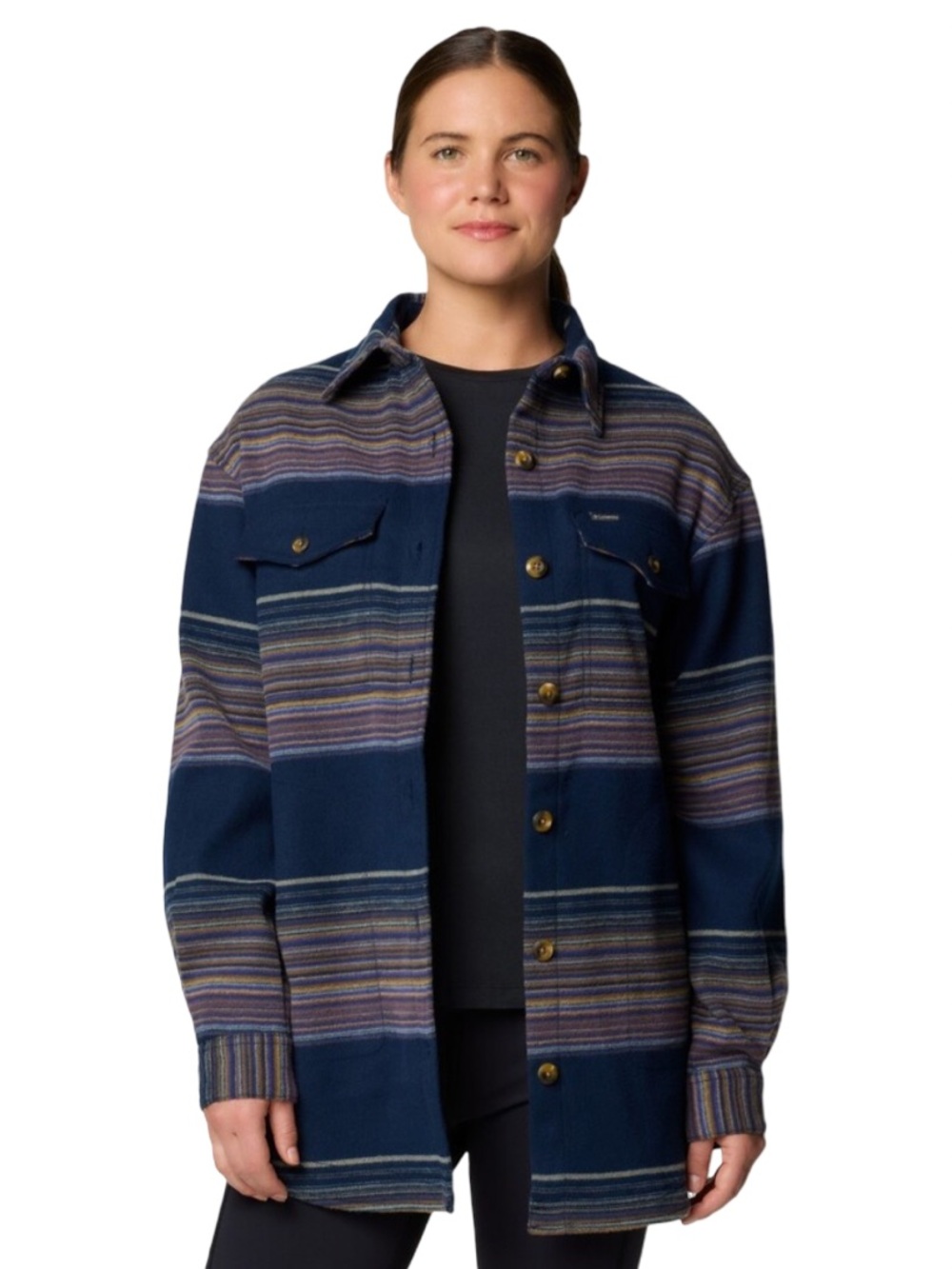 Columbia Blue Striped Calico Basin Shacket Women’s XL Southwest Gorpcore Camping